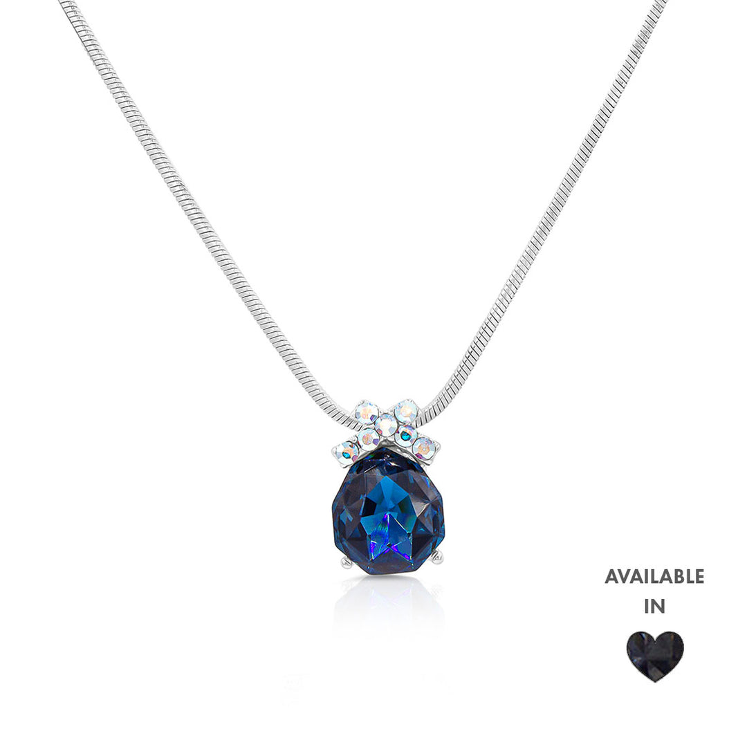 SO SEOUL Graceful Bow Silver Night Swarovski® Crystal with Montana Accent Pendant Necklace