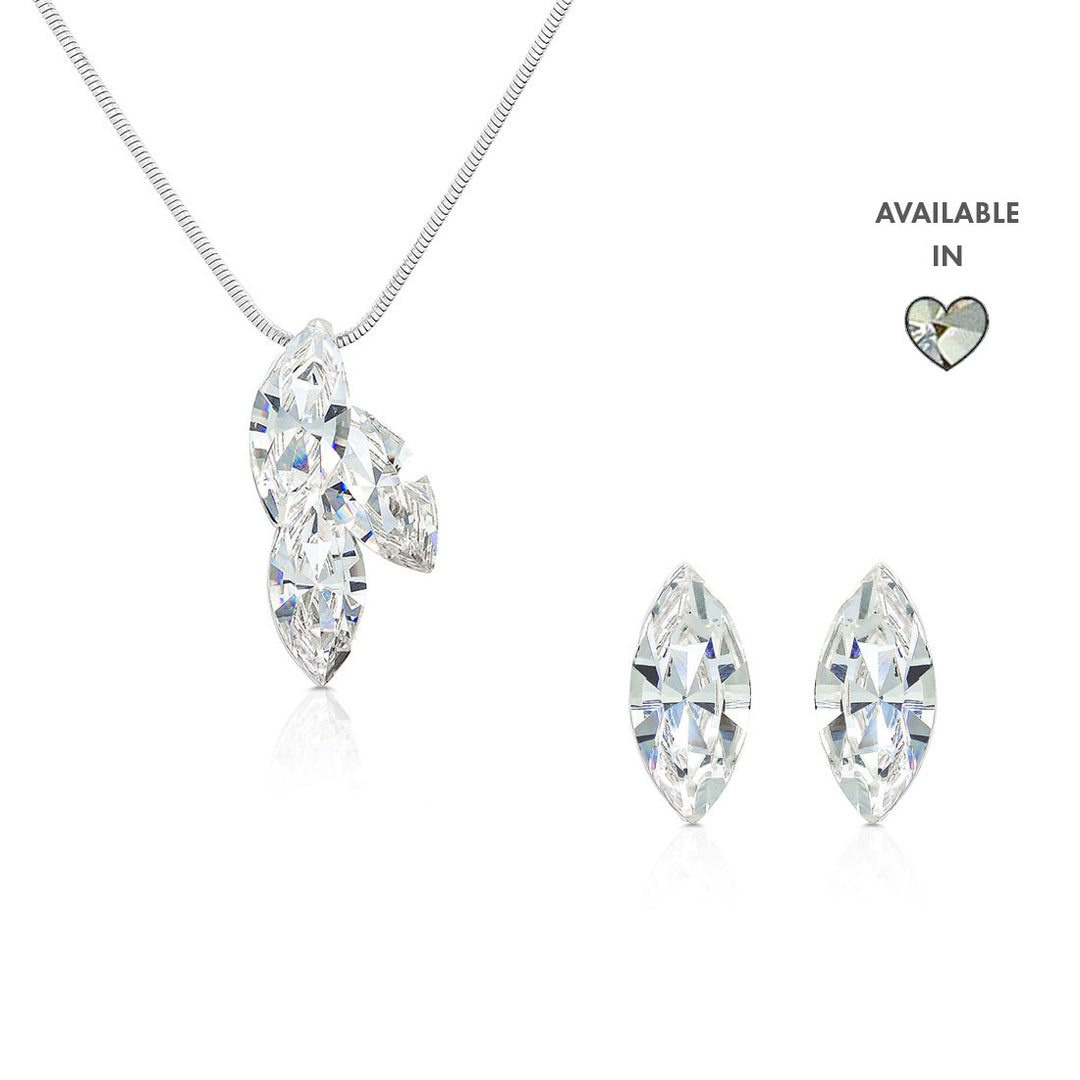 SO SEOUL Ioni Triple Leaf Swarovski®Crystal Pierced Stud Earrings and Pendant Necklace Gift Set