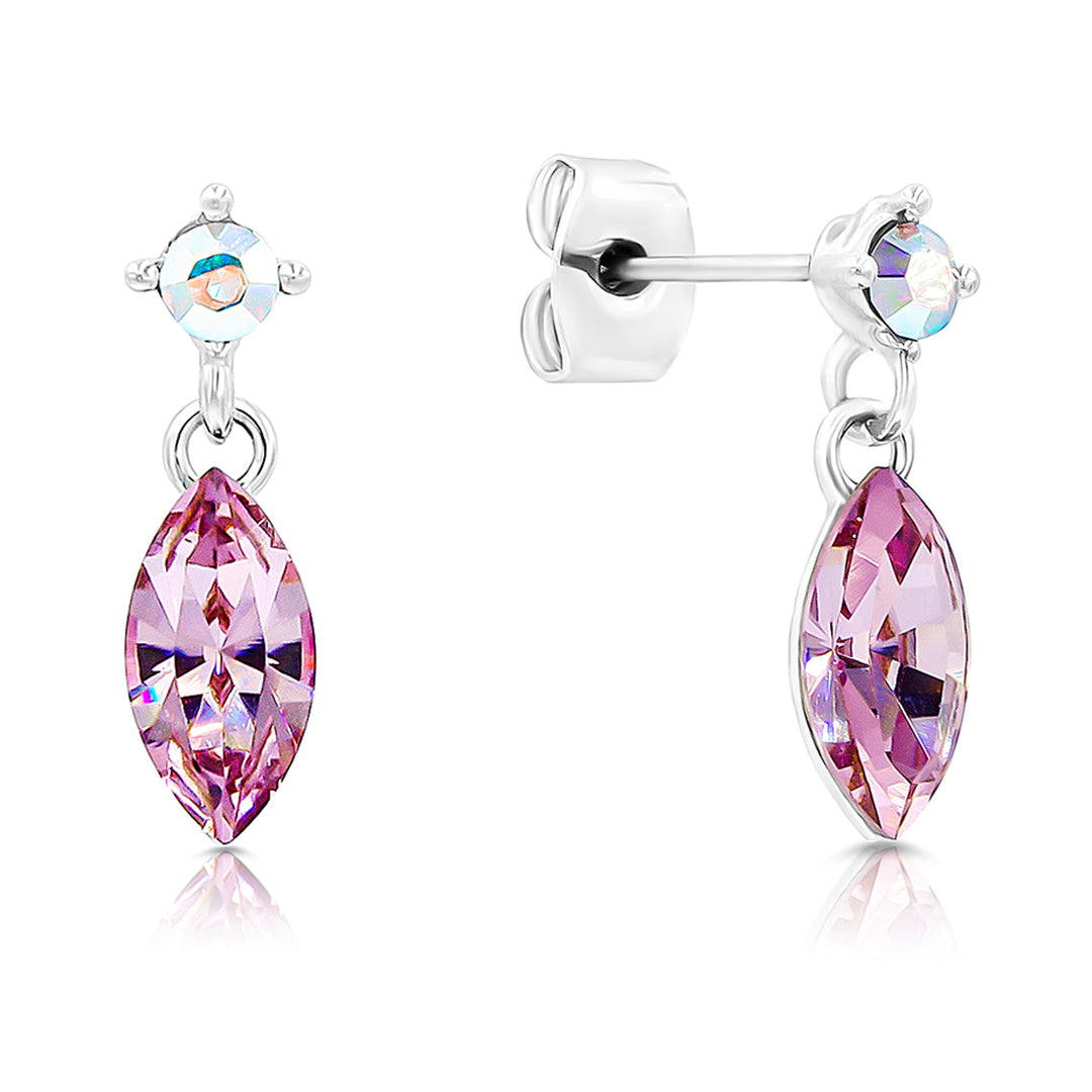 SO SEOUL Ioni Maple Leaf Blue Shade or Pink Swarovski® Crystal Stud Earrings