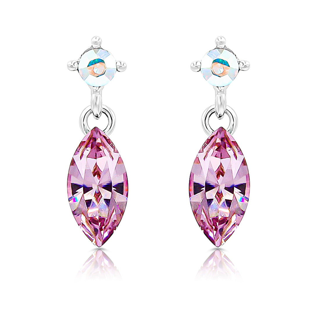 SO SEOUL Ioni Maple Leaf Blue Shade or Pink Swarovski® Crystal Pendant Necklace and Earrings Set