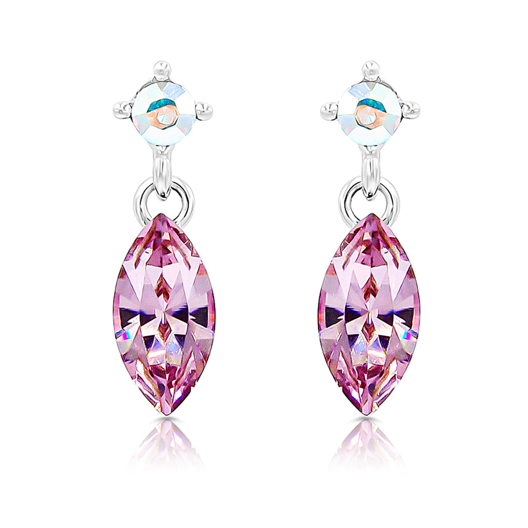 SO SEOUL Ioni Maple Leaf Blue Shade or Pink Swarovski® Crystal Stud Earrings