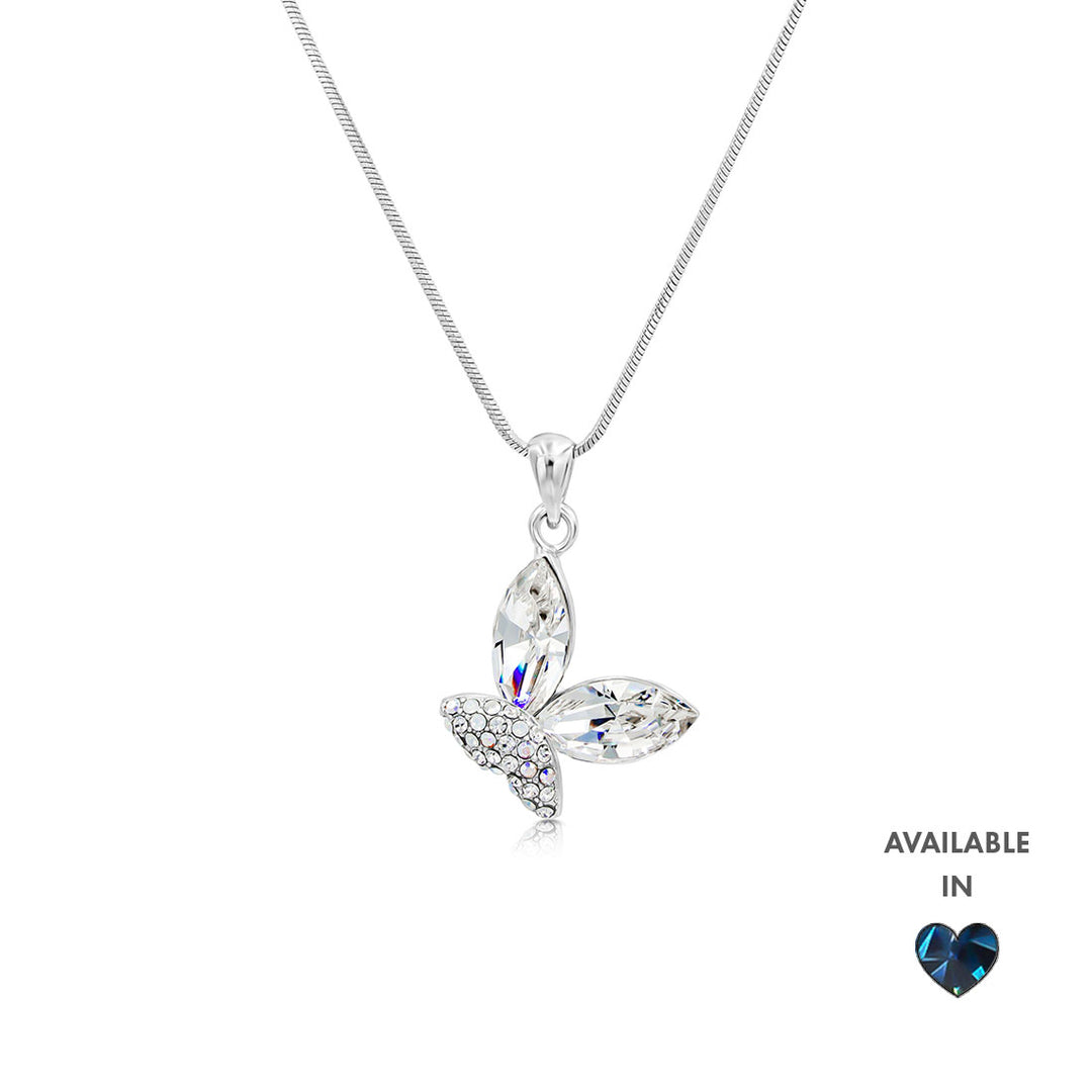 SO SEOUL Caria Butterfly Moonlight and Montana Swarovski® Crystal Pendant Chain Necklace