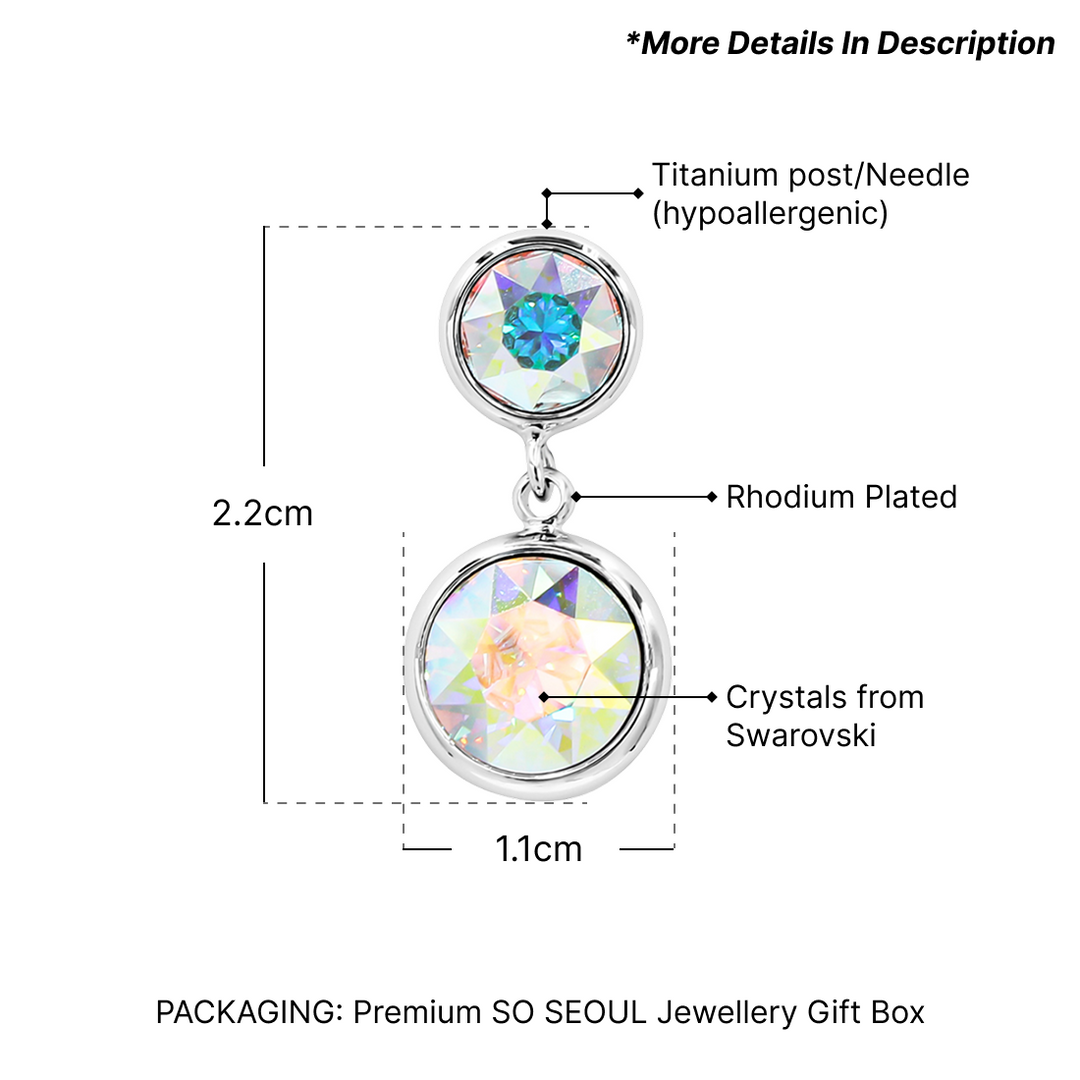 SO SEOUL Bella Double-Tiered Silver Studs with Aurore Boreale and Light Sapphire Swarovski® Crystals