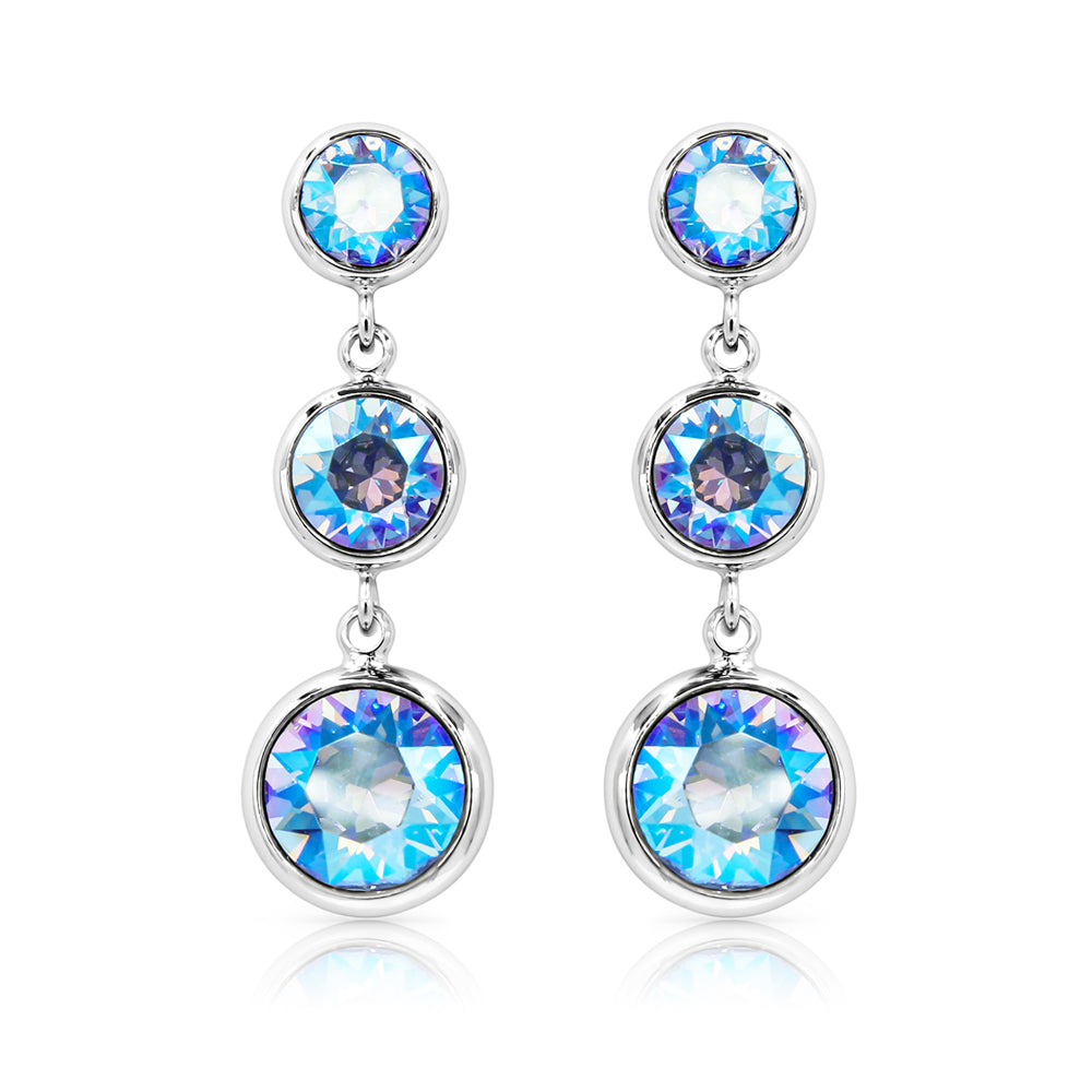 SO SEOUL Bella Triple-Tiered Light Sapphire or Light Siam Shimmer Swarovski® Crystal Dangle Earrings