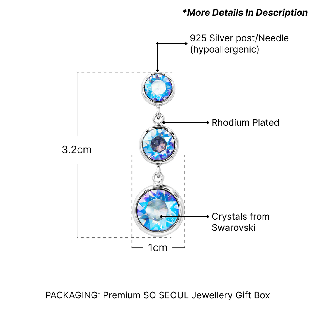 SO SEOUL Bella Triple-Tiered Light Sapphire or Light Siam Shimmer Swarovski® Crystal Dangle Earrings