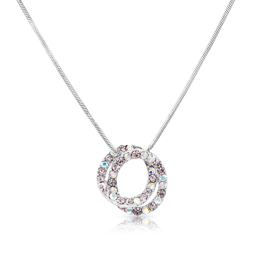 SO SEOUL Glimmer Double Circle Interlocking Mixed Colored Austrian Crystal Pendant Chain Necklace