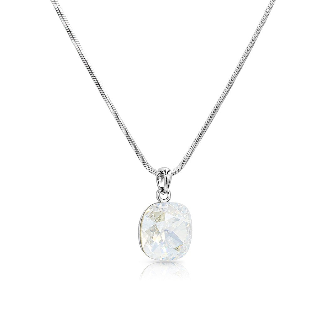 SO SEOUL Carina Cushion Cut Swarovski® Crystal Pendant Necklace in Moonlight or Light Sapphire