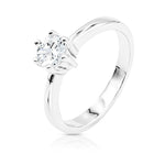 Load image into Gallery viewer, SO SEOUL Athena Solitaire Ring with 0.5 CARAT Brilliant Cut Diamond Simulant Zirconia in 6-Prong Rhodium Setting
