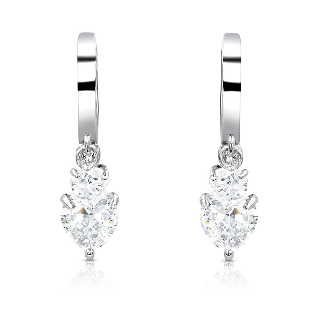 SO SEOUL Double Heart Cubic Zirconia Dangle Huggie Hoop Earrings