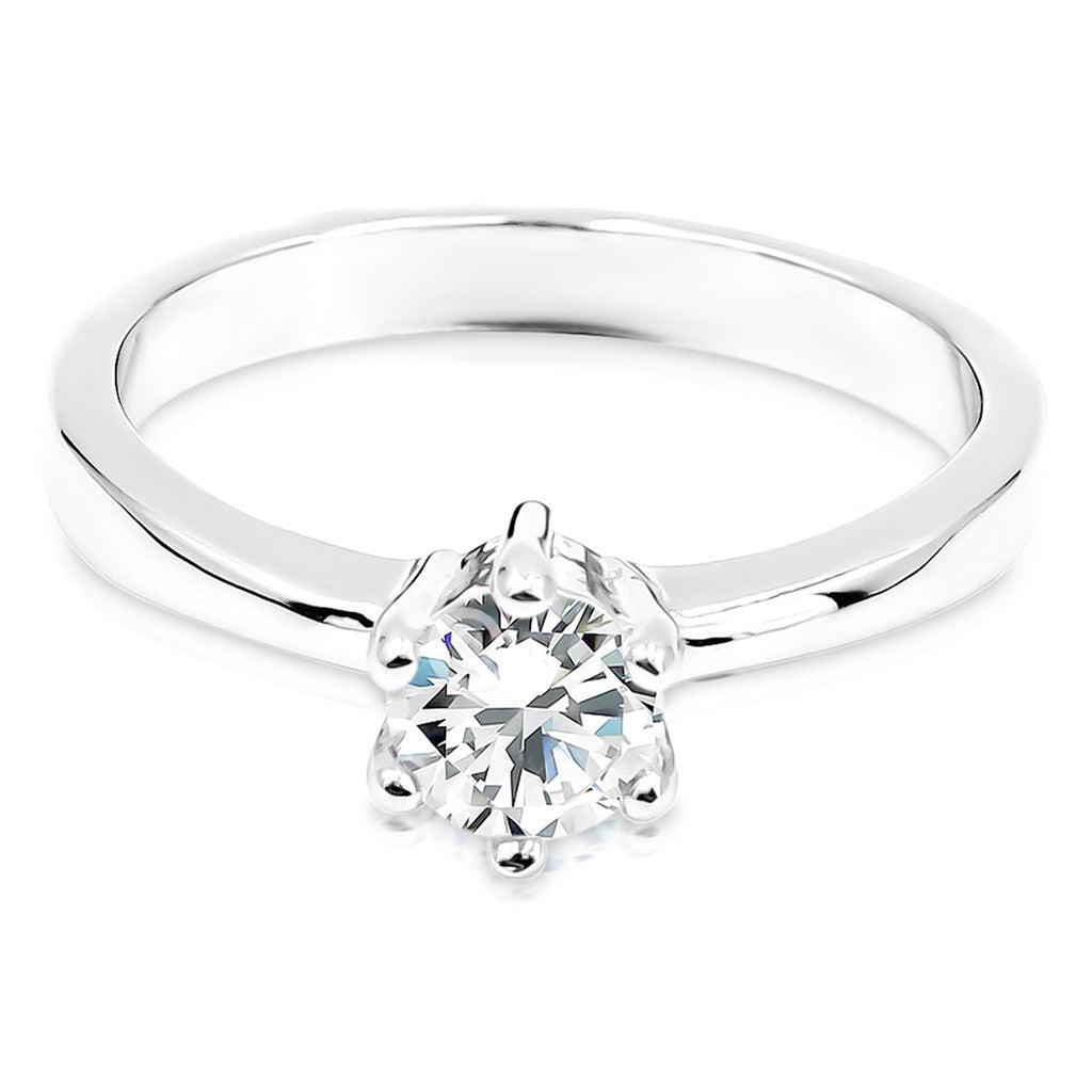 SO SEOUL Athena Solitaire Ring with 0.5 CARAT Brilliant Cut Diamond Simulant Zirconia in 6-Prong Rhodium Setting