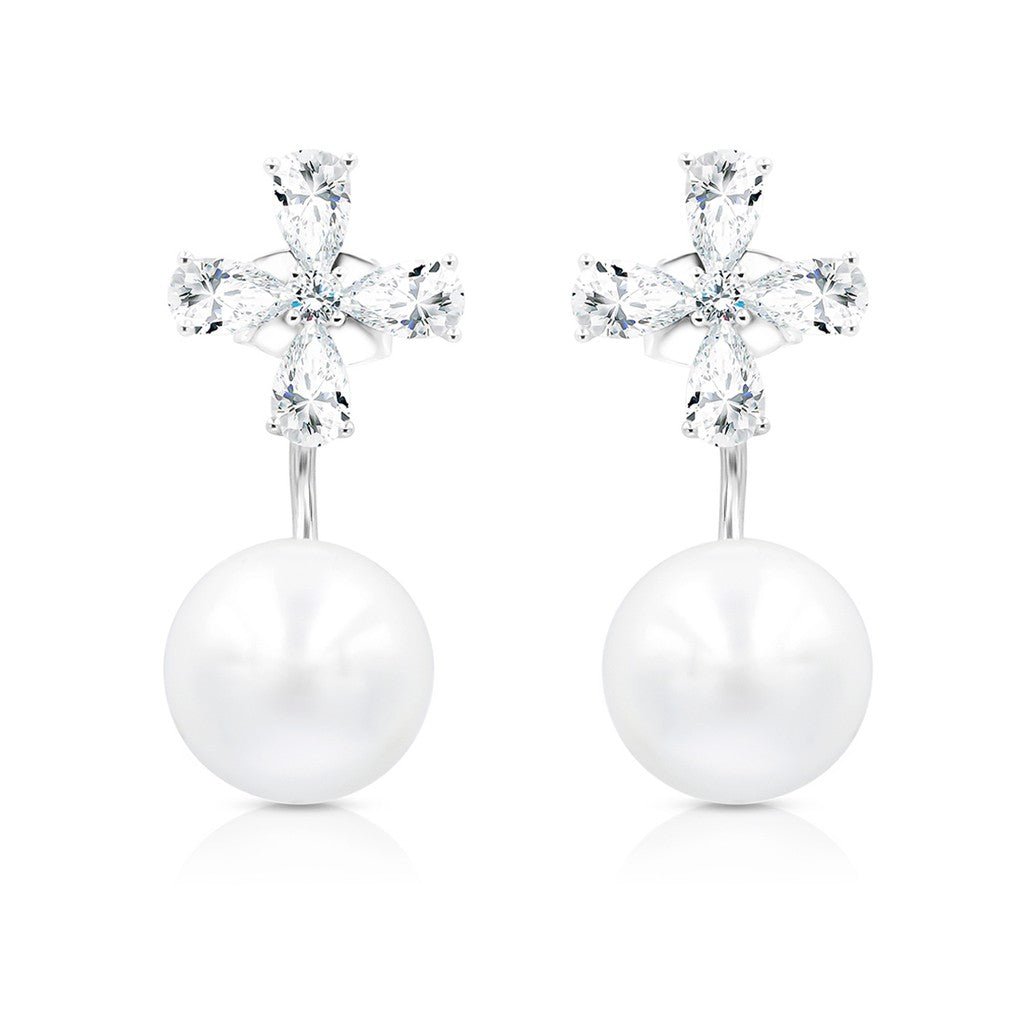 SO SEOUL Callista Marquise Cluster Cubic Zirconia Diamond Simulant and Pearl Drop Earring