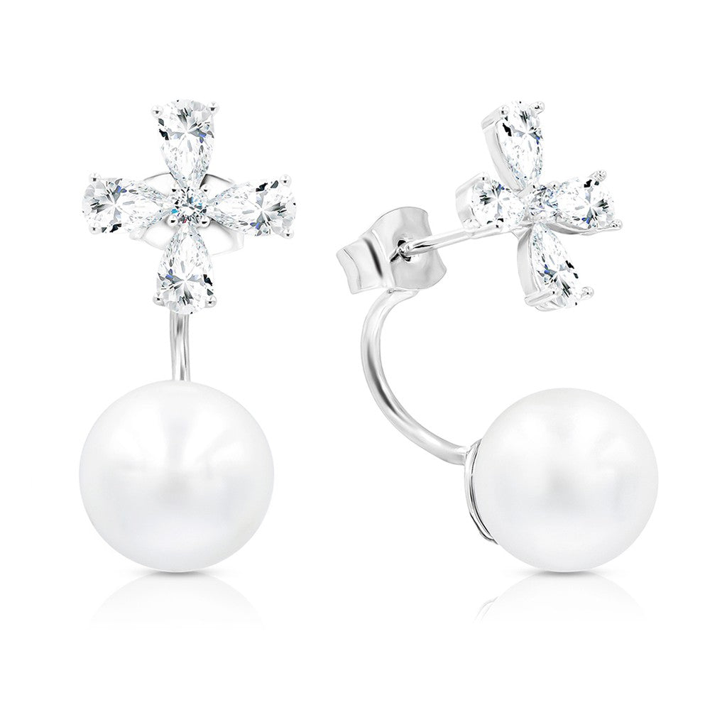 SO SEOUL Callista Marquise Cluster Cubic Zirconia Diamond Simulant and Pearl Drop Earring
