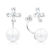 SO SEOUL Callista Marquise Cluster Cubic Zirconia Diamond Simulant and Pearl Drop Earring