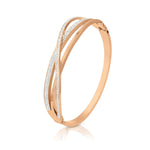 Load image into Gallery viewer, SO SEOUL Harper Twist White Austrian Crystal Inset Rose Gold-Tone Side Hinged Bangle
