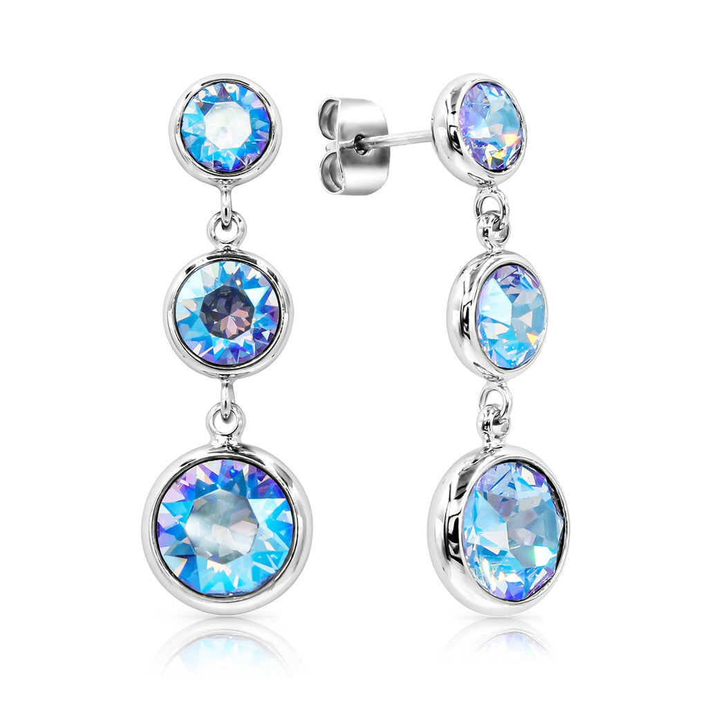 SO SEOUL Bella Triple-Tiered Light Sapphire or Light Siam Shimmer Swarovski® Crystal Dangle Earrings