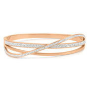 SO SEOUL Harper Twist Intertwined Insets White Austrian Crystal Rose Gold Side Hinged Bangle