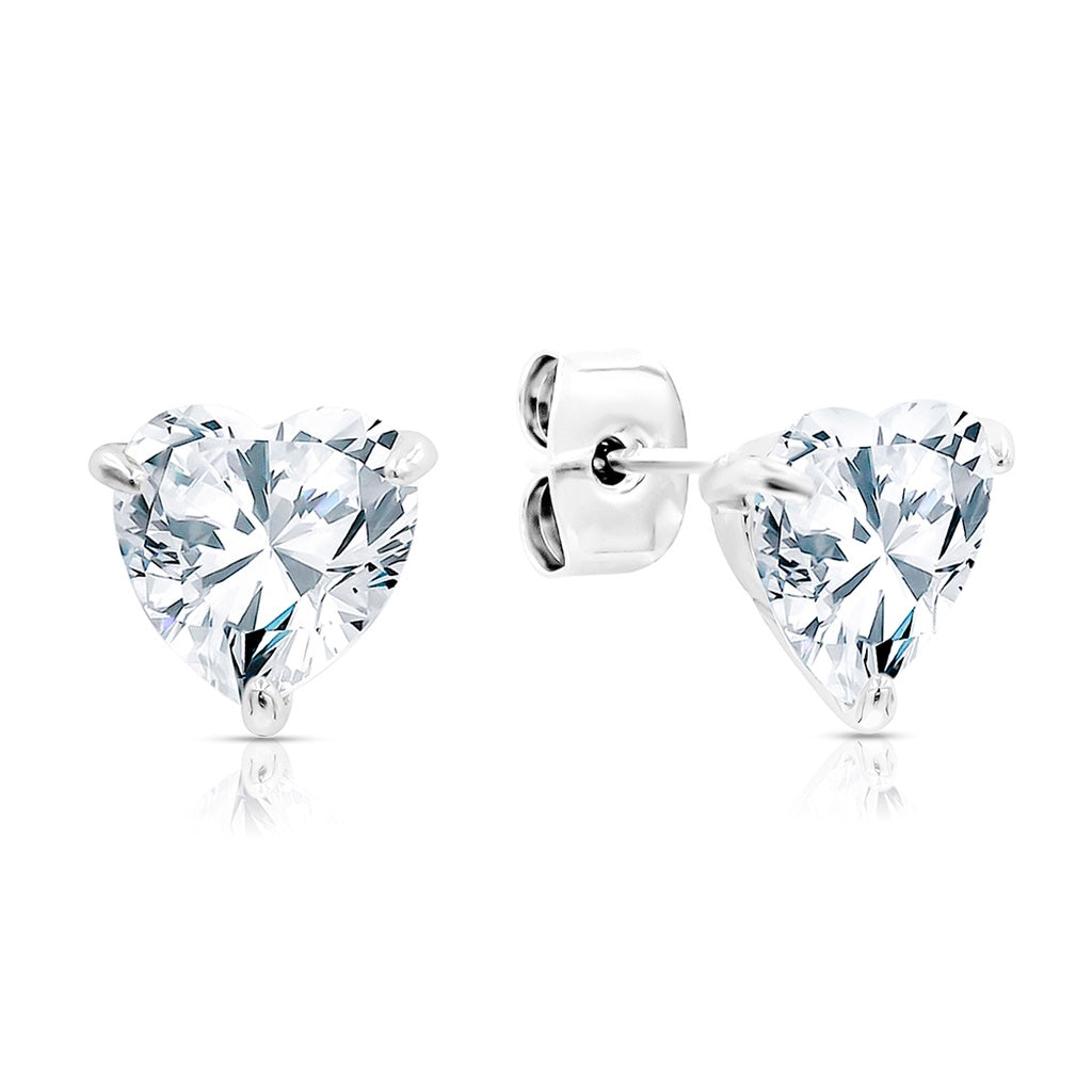 SO SEOUL Amora Heart 0.5-2.0 CARAT Diamond Simulant Cubic Zirconia Heart-Shaped Pierced Stud Earrings