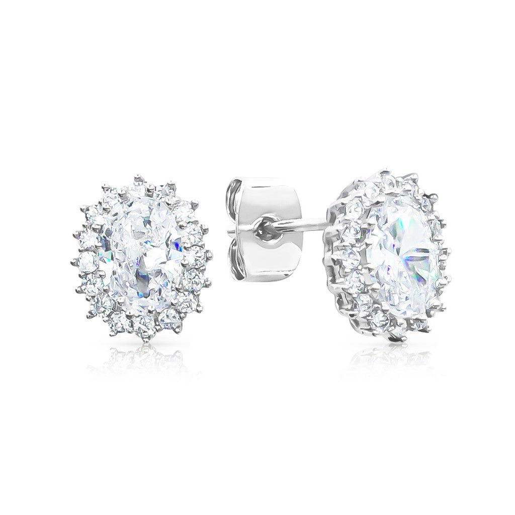 SO SEOUL Halo Oval-Cut Diamond Simulant Cubic Zirconia Stud Earrings