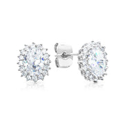 SO SEOUL Halo Oval-Cut Diamond Simulant Cubic Zirconia Stud Earrings