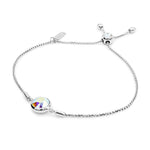 Load image into Gallery viewer, SO SEOUL Bella Elegance Lariat Bracelet with Round Bezel Aurore Boreale or Light Sapphire Shimmer Swarovski® Crystal Accent
