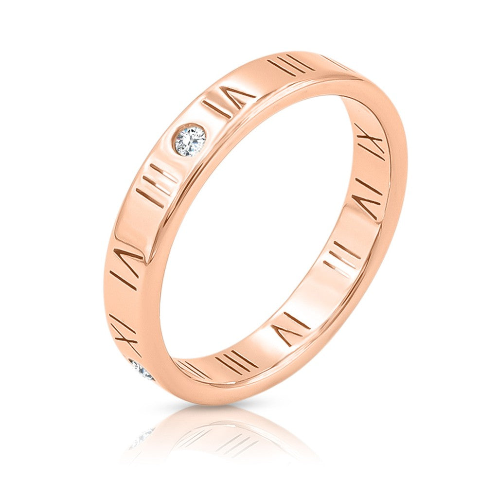 SO SEOUL Valeria Rose Gold-Tone Roman Numeral Ring with White Austrian Crystal Accents