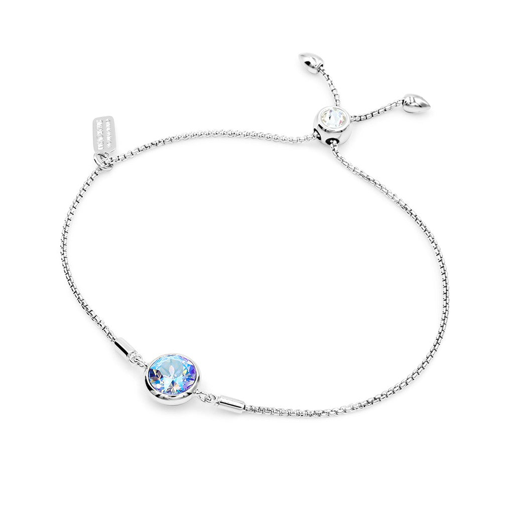 SO SEOUL Bella Elegance Lariat Bracelet with Round Bezel Aurore Boreale or Light Sapphire Shimmer Swarovski® Crystal Accent