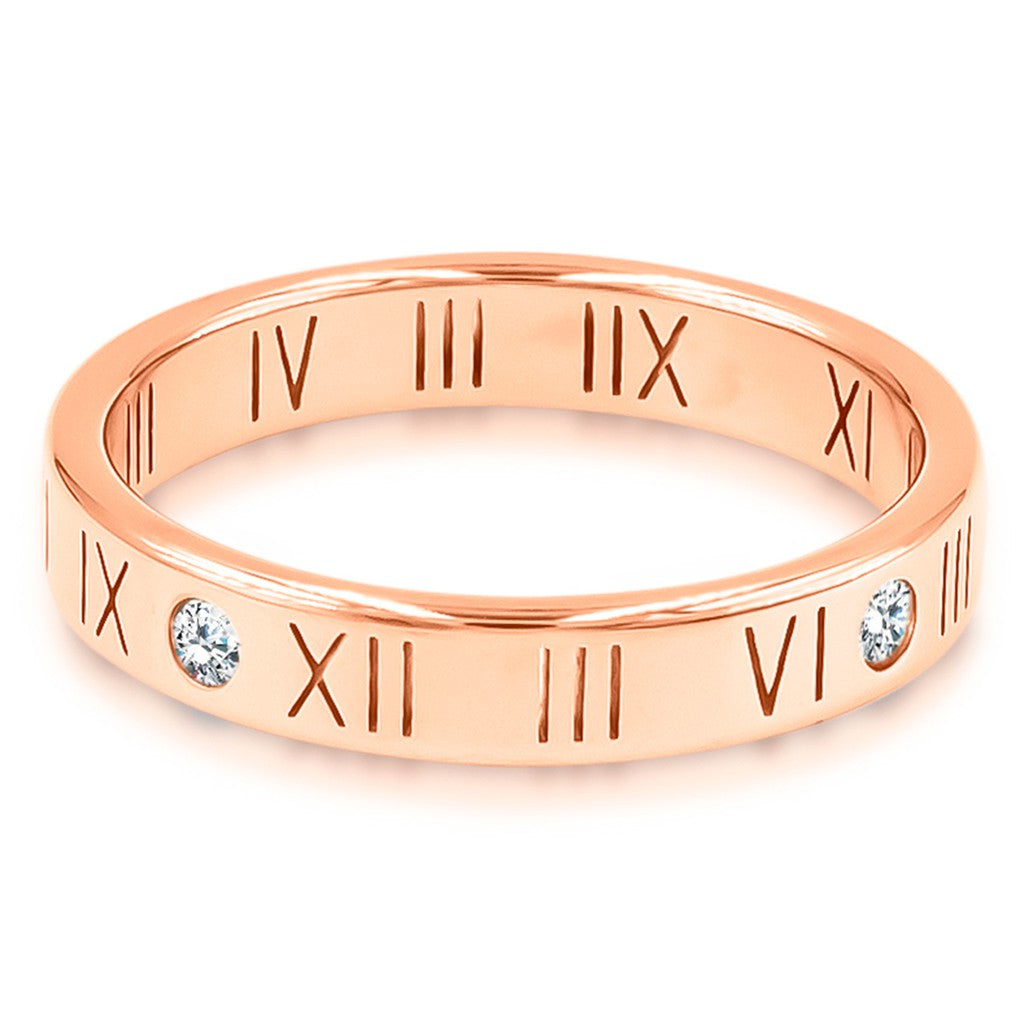 SO SEOUL Valeria Rose Gold-Tone Roman Numeral Ring with White Austrian Crystal Accents