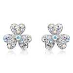 Load image into Gallery viewer, SO SEOUL Alette Three-Leaf Heart Clover Stud Earrings with Aurore Boreale Austrian Crystals
