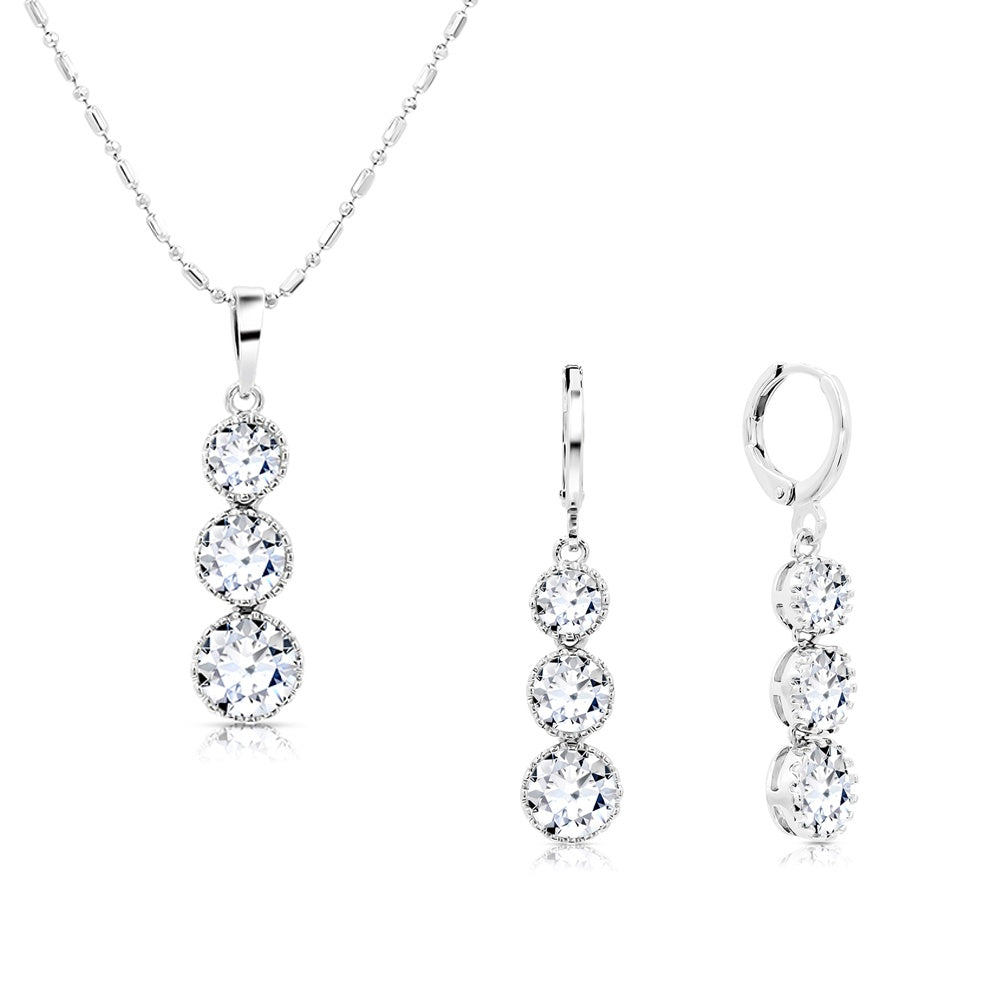 SO SEOUL Lila Crown Triple Round Diamond Simulant Zirconia Necklace and Hoop Earrings Set