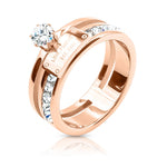 Load image into Gallery viewer, SO SEOUL Bianca Dual-Line Multi-Layer Rose Gold Ring with 0.25 CARAT Emerald-Cut Diamond Simulant Cubic Zirconia
