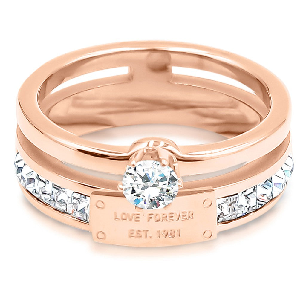 SO SEOUL Bianca Dual-Line Multi-Layer Rose Gold Ring with 0.25 CARAT Emerald-Cut Diamond Simulant Cubic Zirconia