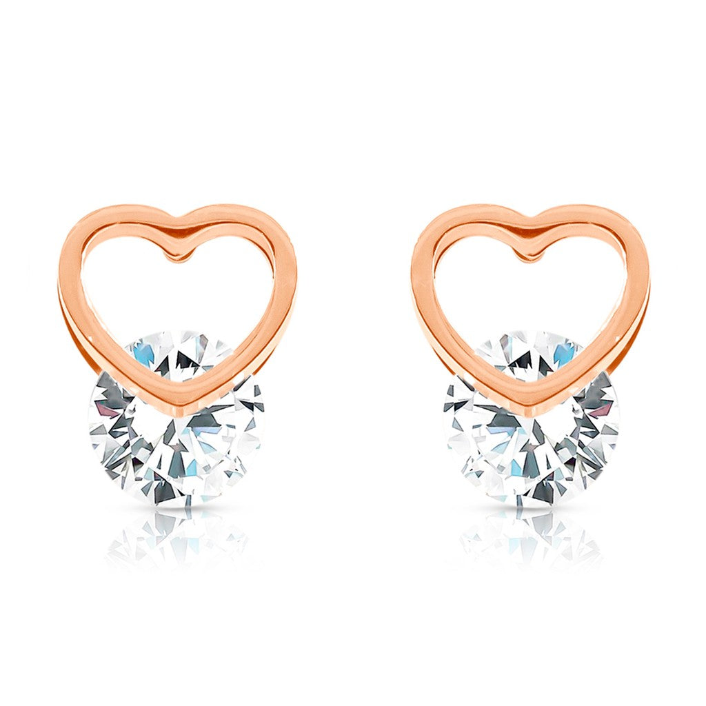 SO SEOUL Amora 0.5 CARAT Open Heart Solitaire Diamond Simulant in Rose Gold Pierced Stud Earrings