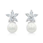Load image into Gallery viewer, SO SEOUL Leilani Blossom Pearl and Diamond Simulant Cubic Zirconia Stud Earrings

