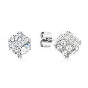 SO SEOUL Sequoia Crystal Cube 3D 'Rubik' White Austrian Crystal Stud Earrings