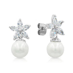 Load image into Gallery viewer, SO SEOUL Leilani Blossom Pearl and Diamond Simulant Cubic Zirconia Stud Earrings
