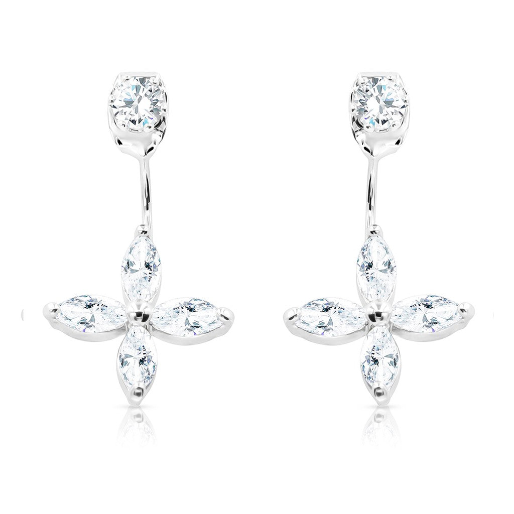 SO SEOUL Callista Curved Earrings with Marquise-Cut and Round Cubic Zirconia Diamond Simulants