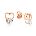 Load image into Gallery viewer, SO SEOUL Amora 0.5 CARAT Open Heart Solitaire Diamond Simulant in Rose Gold Pierced Stud Earrings
