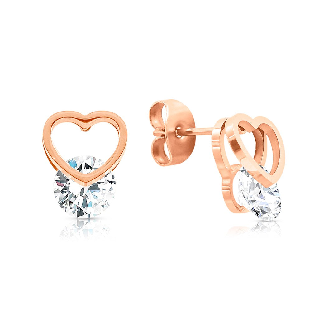 SO SEOUL Amora 0.5 CARAT Open Heart Solitaire Diamond Simulant in Rose Gold Pierced Stud Earrings