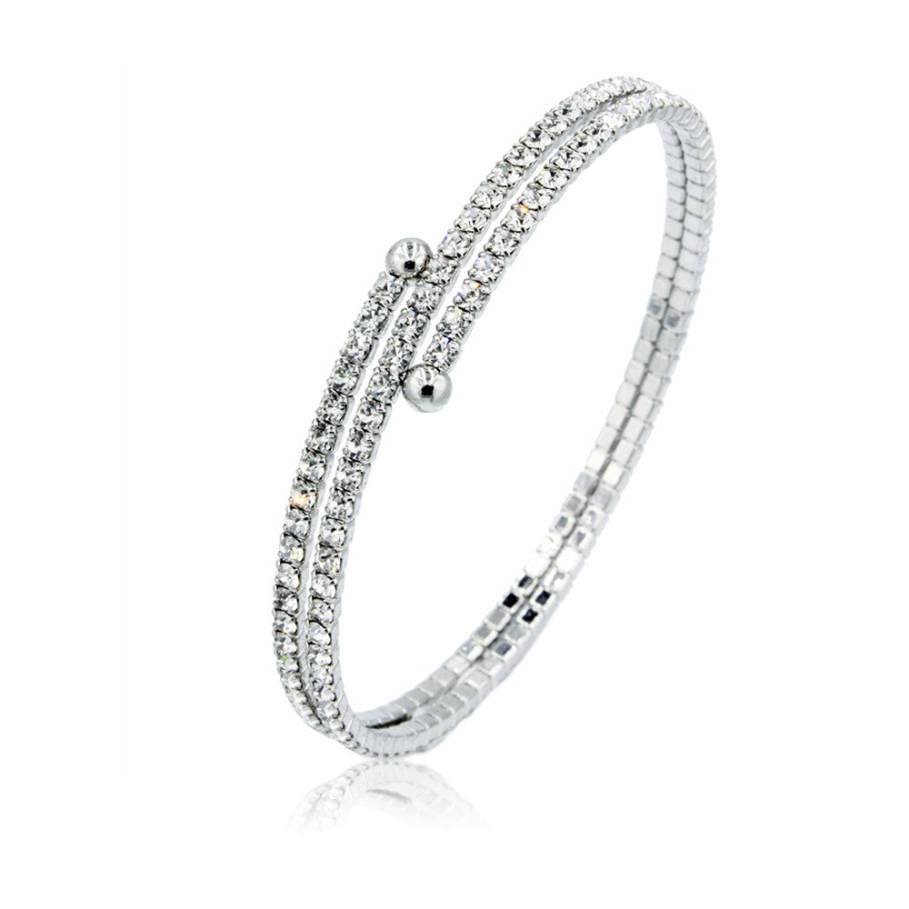 SO SEOUL Chiara Elegant Spiral Adjustable Bangle with Dual Rows of White Austrian Crystals