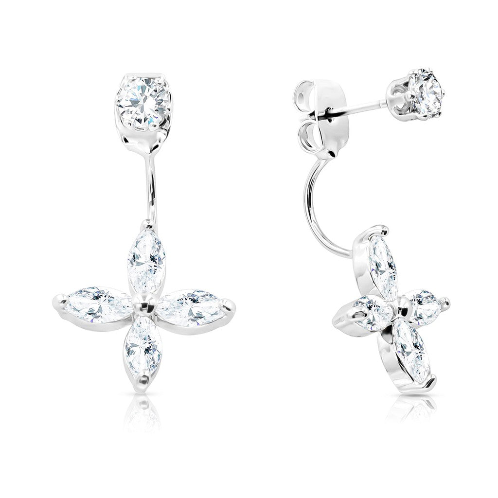 SO SEOUL Callista Curved Earrings with Marquise-Cut and Round Cubic Zirconia Diamond Simulants