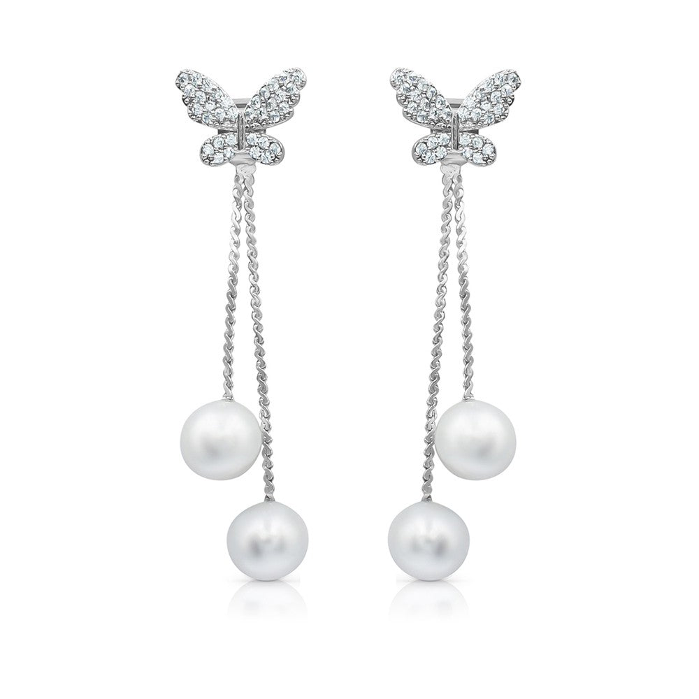 SO SEOUL Caria Cubic Zirconia Butterfly Stud Earrings with Detachable Pearl Drops