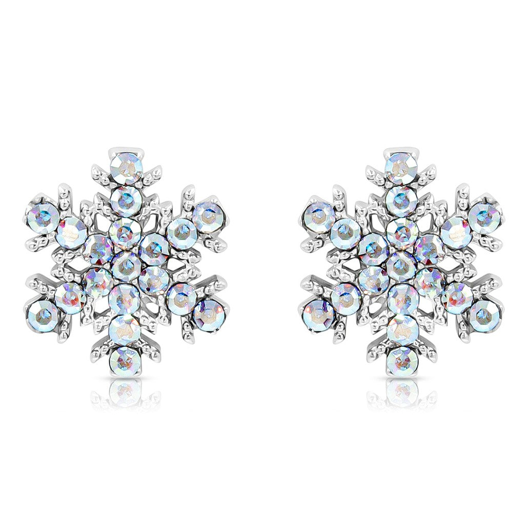SO SEOUL 'Let it Snow' Varied Sizes Snowflake Aurore Boreale Austrian Crystal Stud Earrings