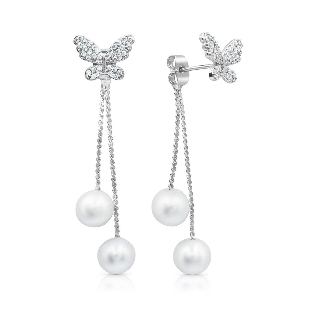 SO SEOUL Caria Cubic Zirconia Butterfly Stud Earrings with Detachable Pearl Drops