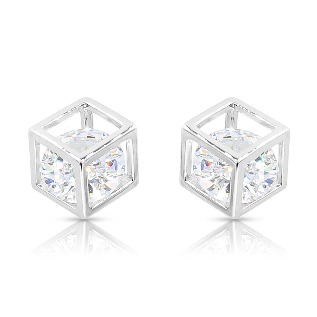 SO SEOUL Sequoia 3D Cube Design Diamond Simulant Cubic Zirconia Stud Earrings