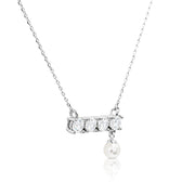 SO SEOUL Everleigh Solitaire Dangle White Pearl Diamond Simulant Cubic Zirconia Fixed Chain Necklace