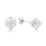 Load image into Gallery viewer, SO SEOUL Sequoia 3D Cube Design Diamond Simulant Cubic Zirconia Stud Earrings
