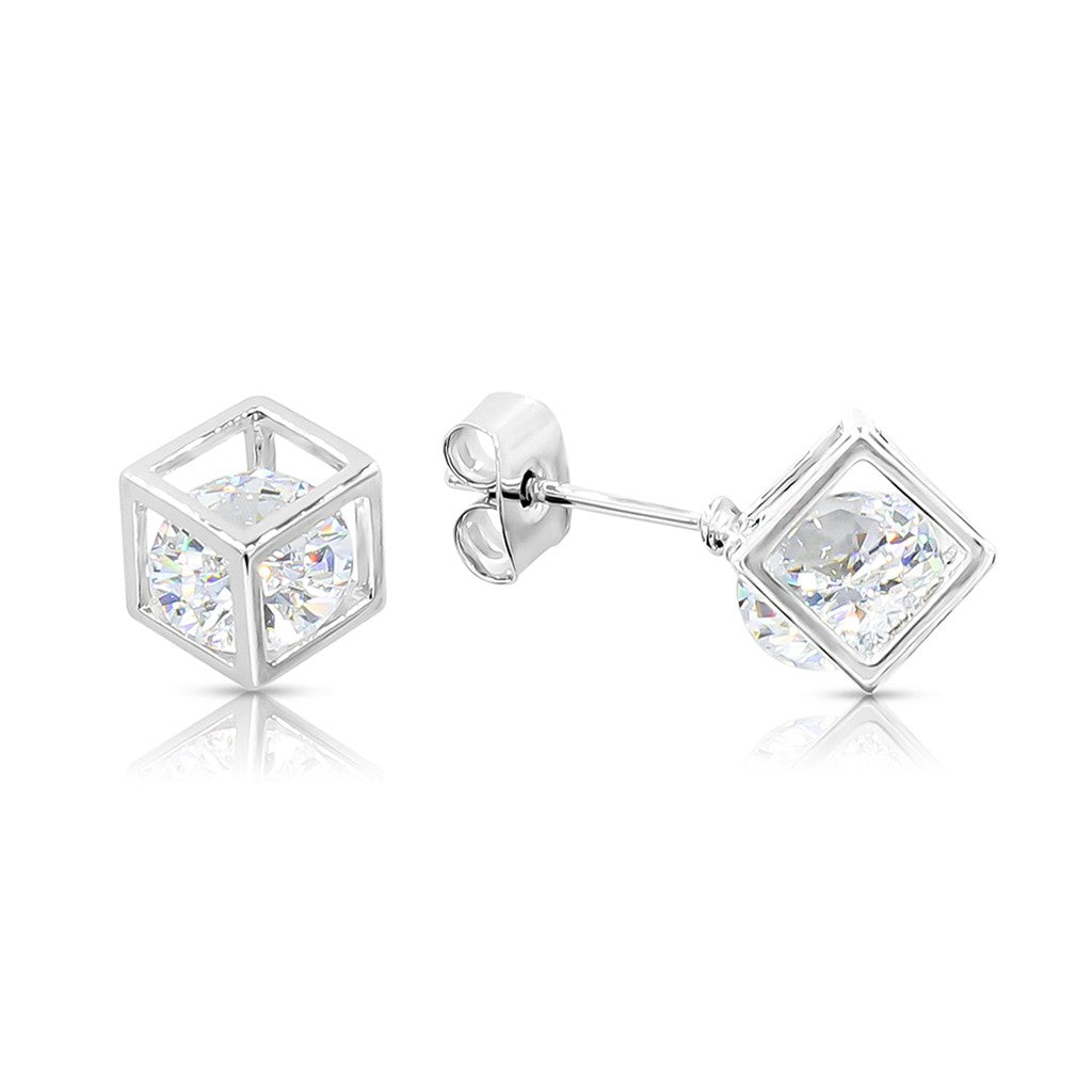 SO SEOUL Sequoia 3D Cube Design Diamond Simulant Cubic Zirconia Stud Earrings