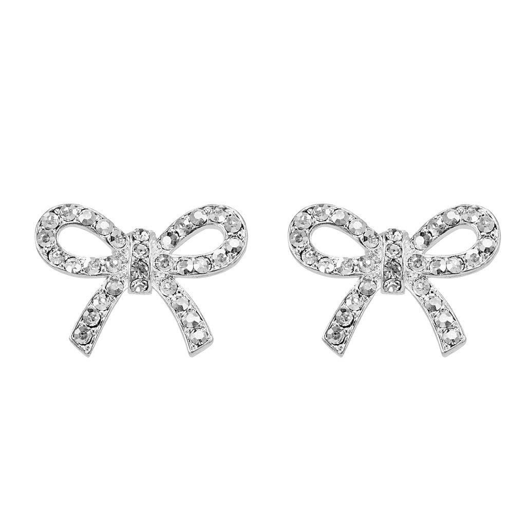 SO SEOUL Graceful Ribbon Bow Oversized Aurore Boreale Austrian Crystals and Silver Posts Stud Earrings