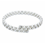 SO SEOUL Quinn Pearl in White Double Row Austrian Crystal Circle Spiral Adjustable Open-End Bangle