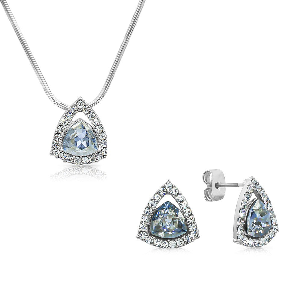 SO SEOUL 'Genesis' Triangular Blue Shade Swarovski® Crystal Jewelry Set with Stud Earrings and Pendant Necklace